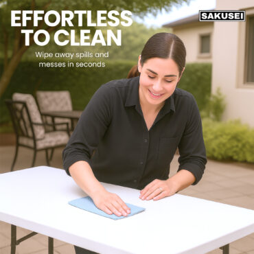 Folding Trestle Table being wiped clean