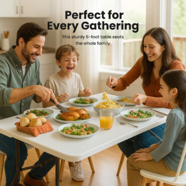 Folding Plastic Trestle Table with Food on